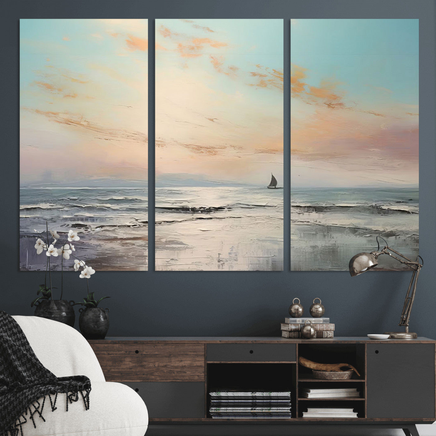 MGV-CV-48X32-3P - Abstract Ocean Wall Art -  Boat Wall Art Canvas Print