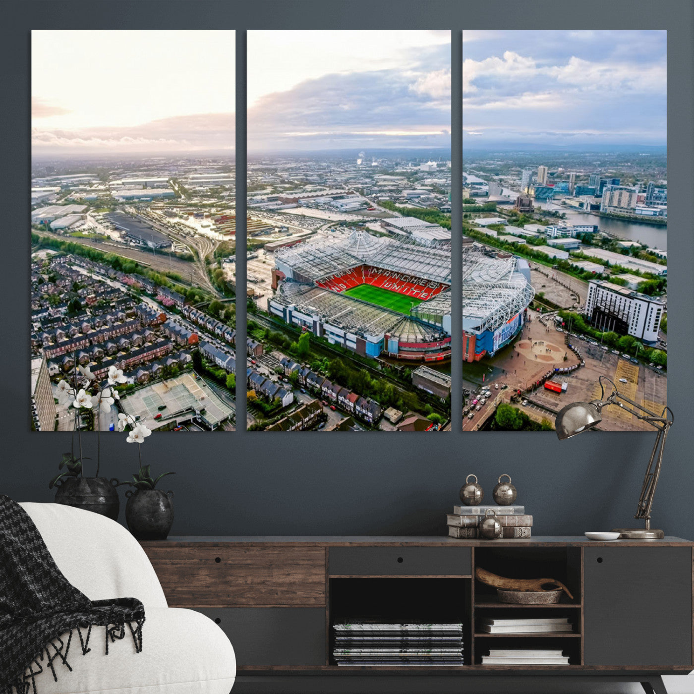 MGV-CV-48X32-3P - Old Trafford Manchester United Stadium Wall Art Canvas Print - Aerial View Stadium, Old Trafford