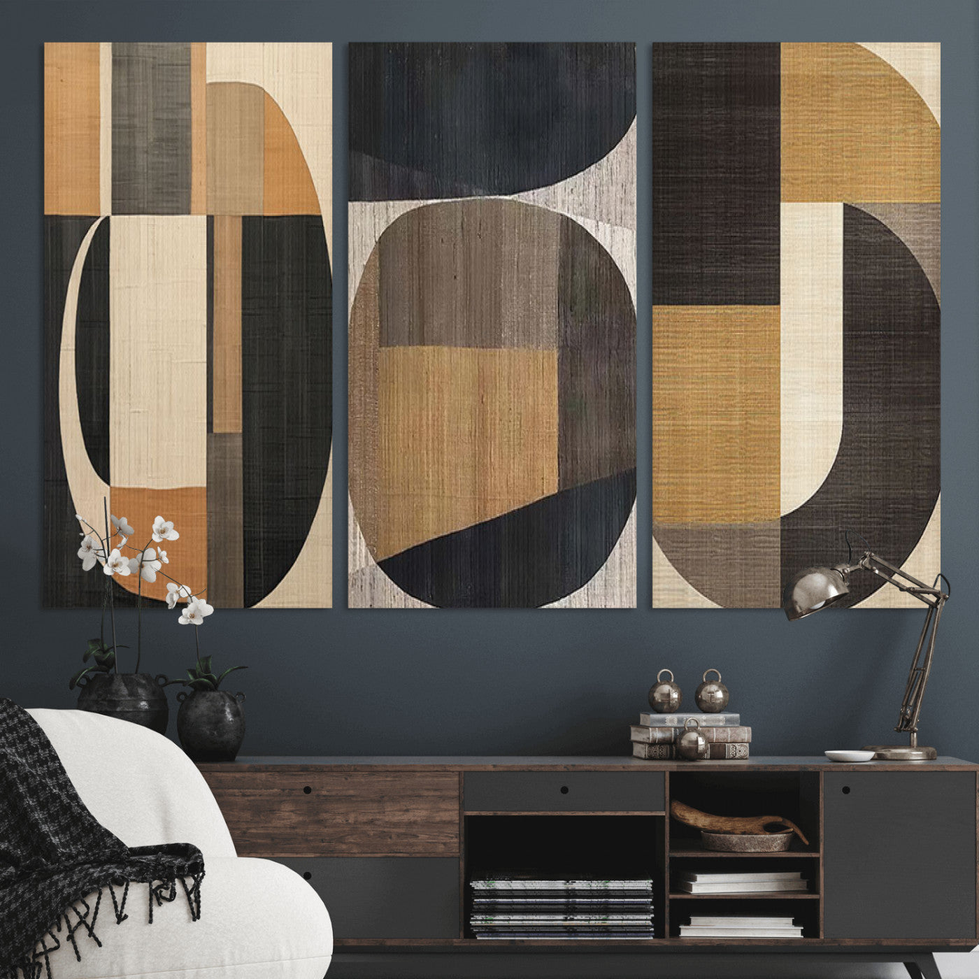 MGV-CV-48X32-3P - Modern Brown Wabi Sabi Abstract Wall Art Canvas Print Set, Minimalist Wall Art