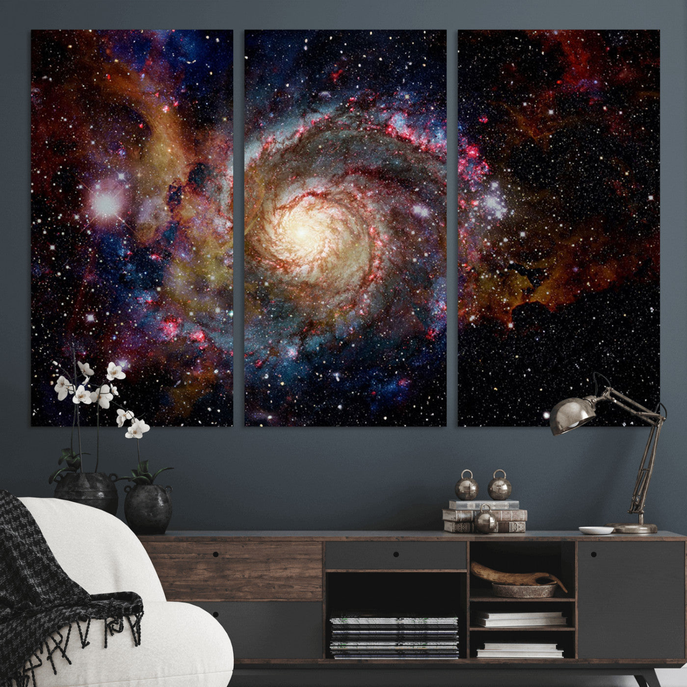 MGV-CV-48X32-3P - Nebula and Galaxies in Space Wall Art Canvas Print, Spiral Galaxy Wall Art Canvas Print