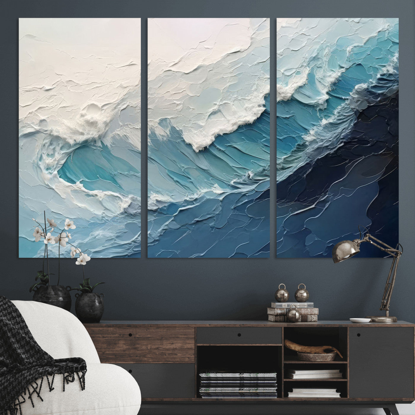 MGV-CV-48X32-3P - Ocean Wave Canvas Wall Art Print - Coastal Wall Decor for Living Room - Large Ocean Wave Wall Art