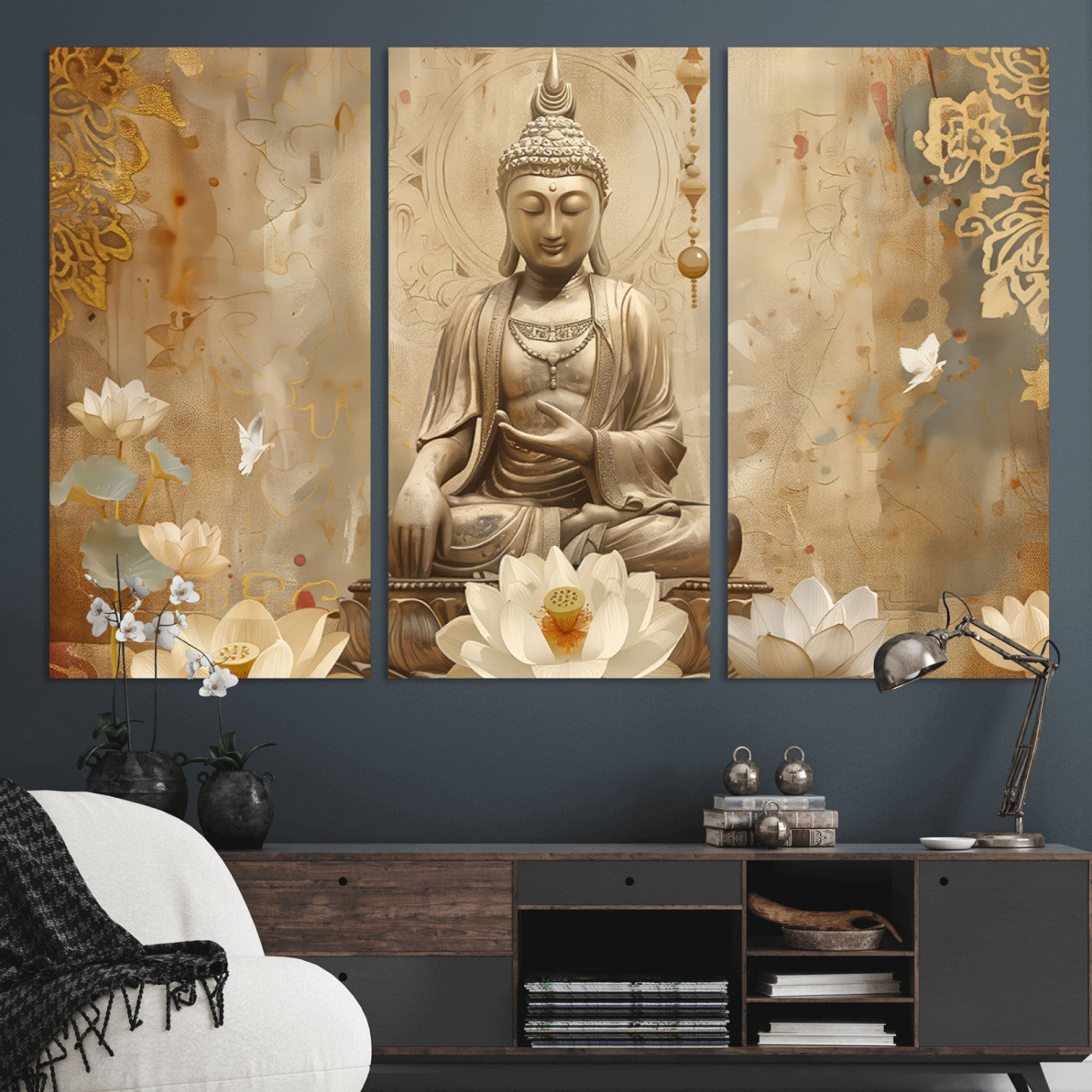 MGV-CV-48X32-3P - Buddha Wall Art Canvas Print, Buddha Meditation Room Decor, Yoga Room Wall Decor