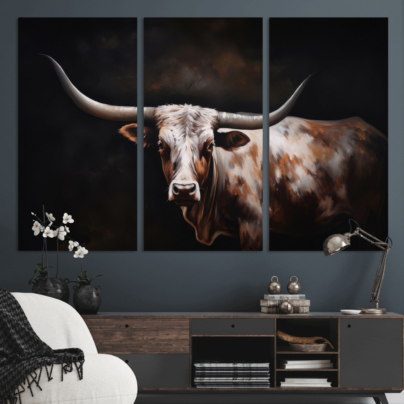 82543-MGV-CV-36X24-Texas Longhorn Wall Art Canvas Print | Western Ranch Decor | Bold Rustic Cattle Artwork | Ready to
