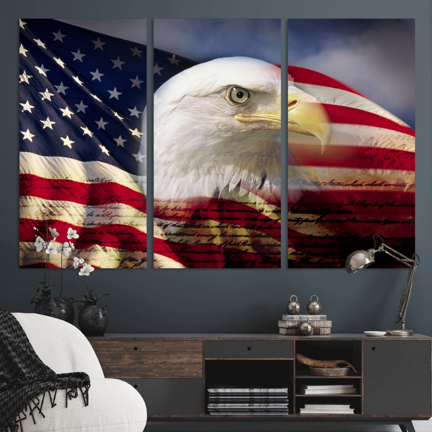 MGV-CV-48X32-3P - American Flag Eagle Symbol Wall Art, American Flag Eagle Wall Art Canvas Print
