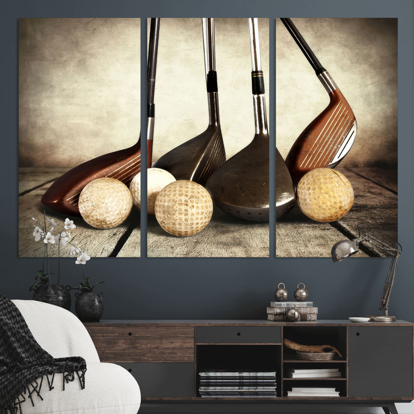 MGV-CV-48X32-3P - Vintage Golf Ball Art | Golf Decor for Man Cave or Office | Ready to Hang and Framed