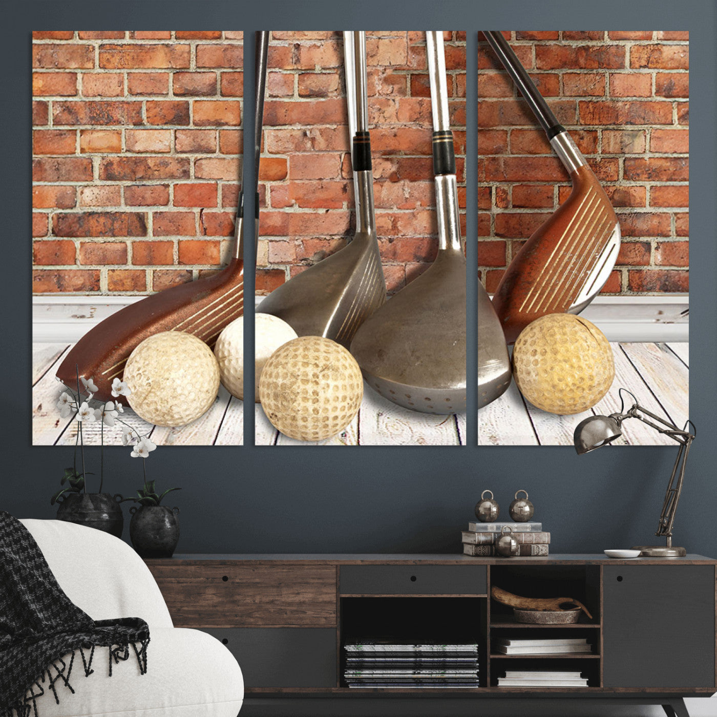 MGV-CV-48X32-3P - Vintage Golf Ball Wall Art Canvas Print | Golf Decor for Man Cave or Office | Ready to Hang and