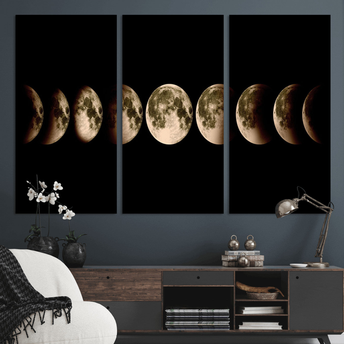 MGV-CV-48X32-3P - Phases of the Moon Wall Art | Canvas Print for Modern Wall Decor | Ready to Hang and Framed