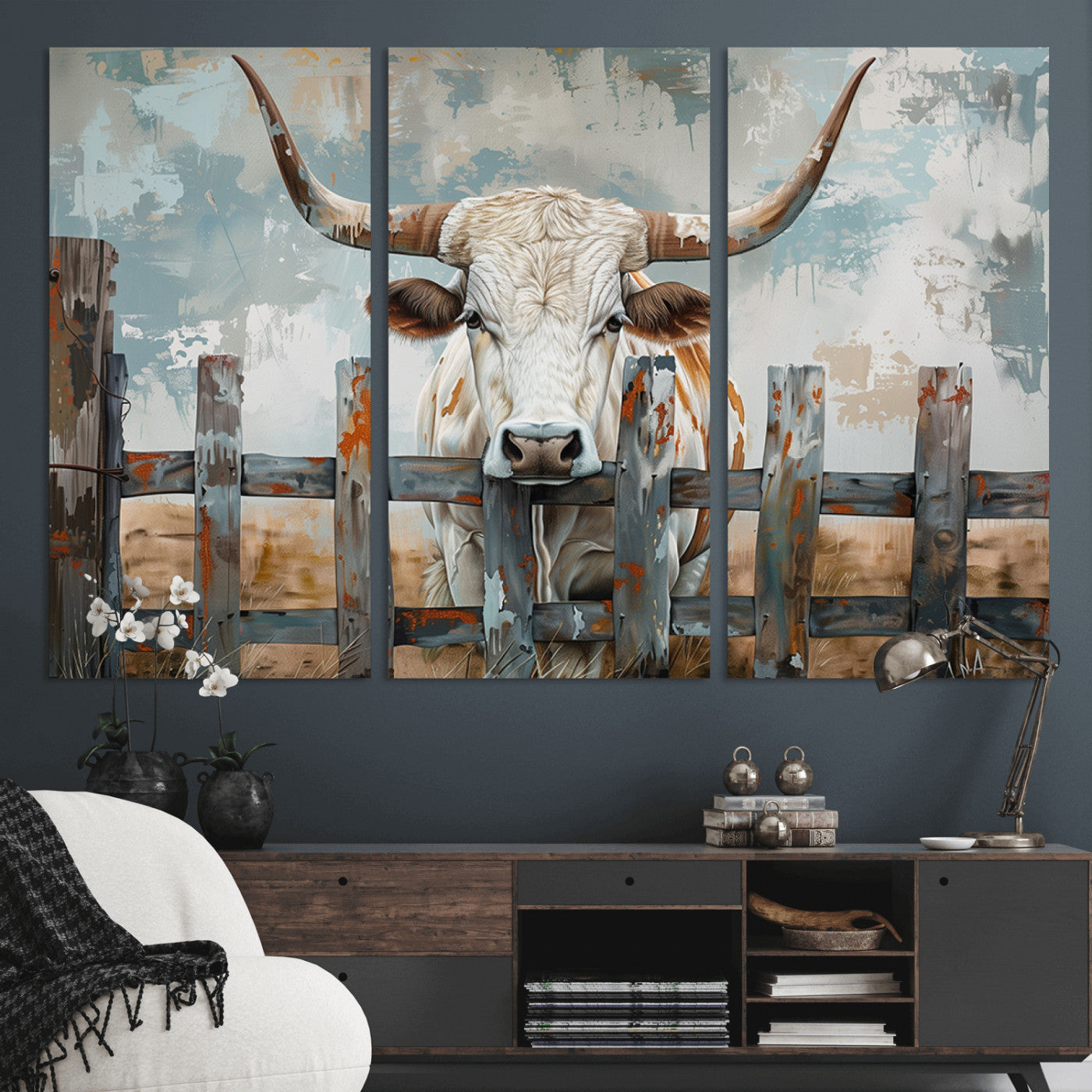 MGV-CV-48X32-3P - Vintage Cow Wall Art Canvas Print for Farmhouse Wall Decor Theme, Cattle Wall Art Print