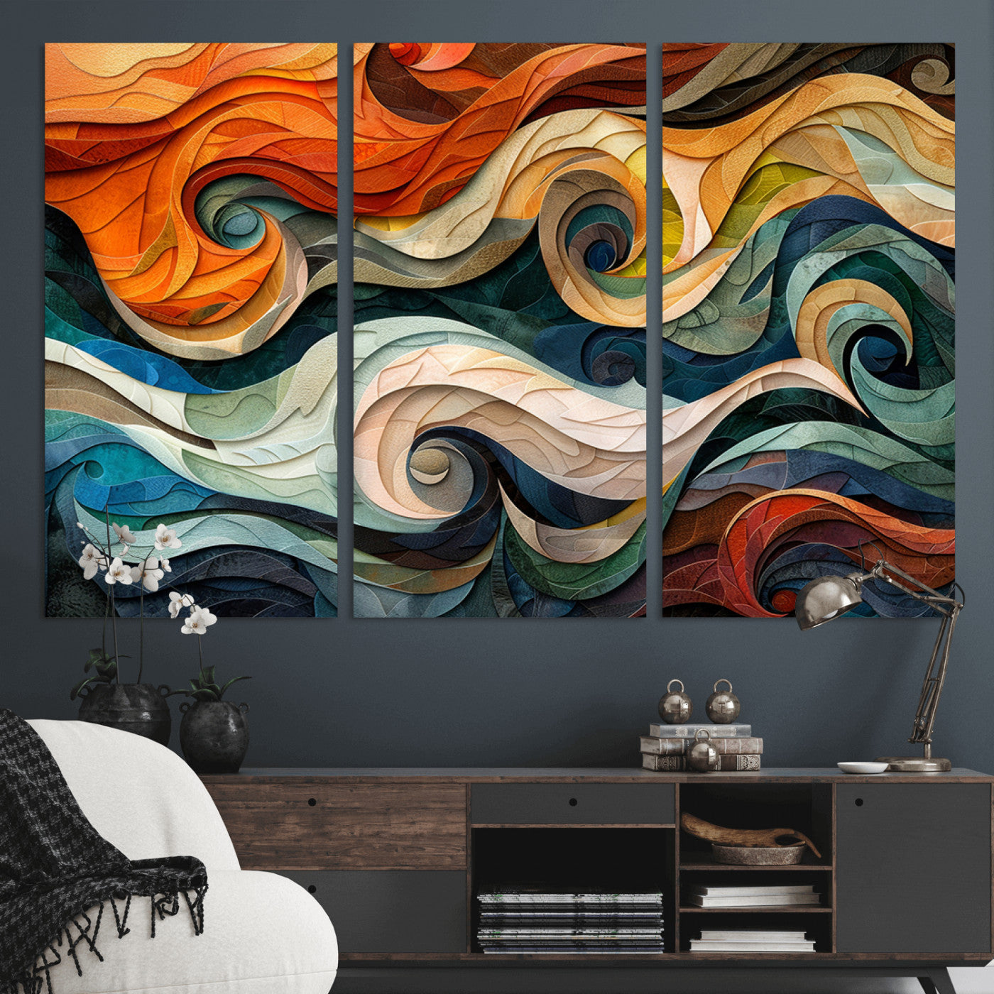 MGV-CV-48X32-3P - Abstract Wave Wall Art | Ready to Hang Framed Canvas Print | Vibrant Home Decor for Modern Spaces