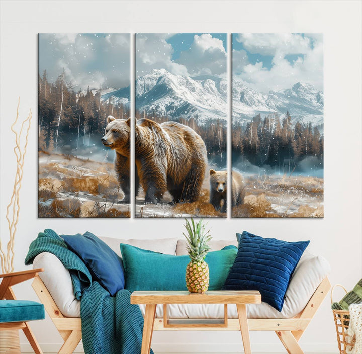 Bear and Baby Bear Wall Art Canvas Print is perfect nursery decor.