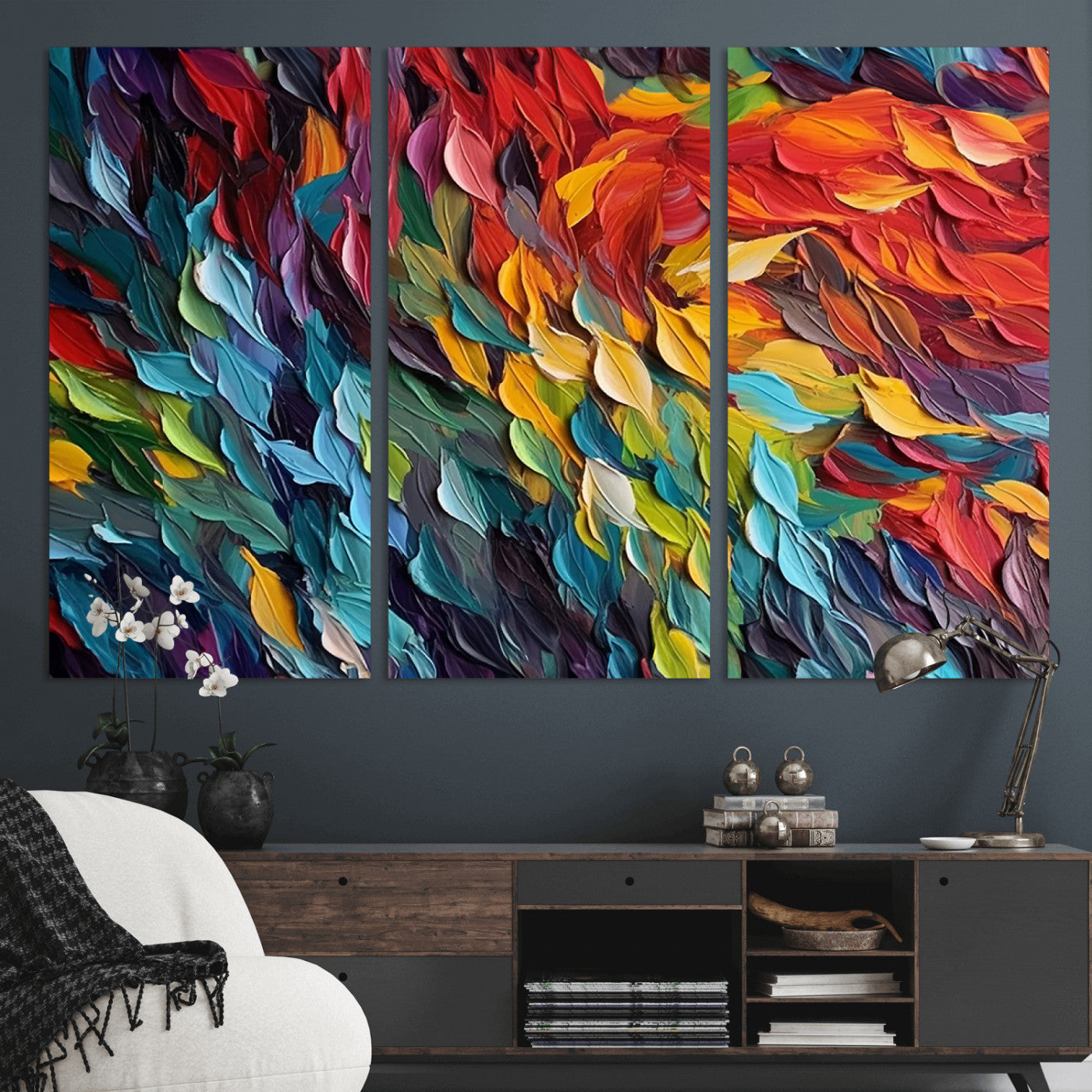 -Vibrant Abstract Leaf Wall Art Canvas Print | Bold Colorful Canvas for Living Room or Office | Ready