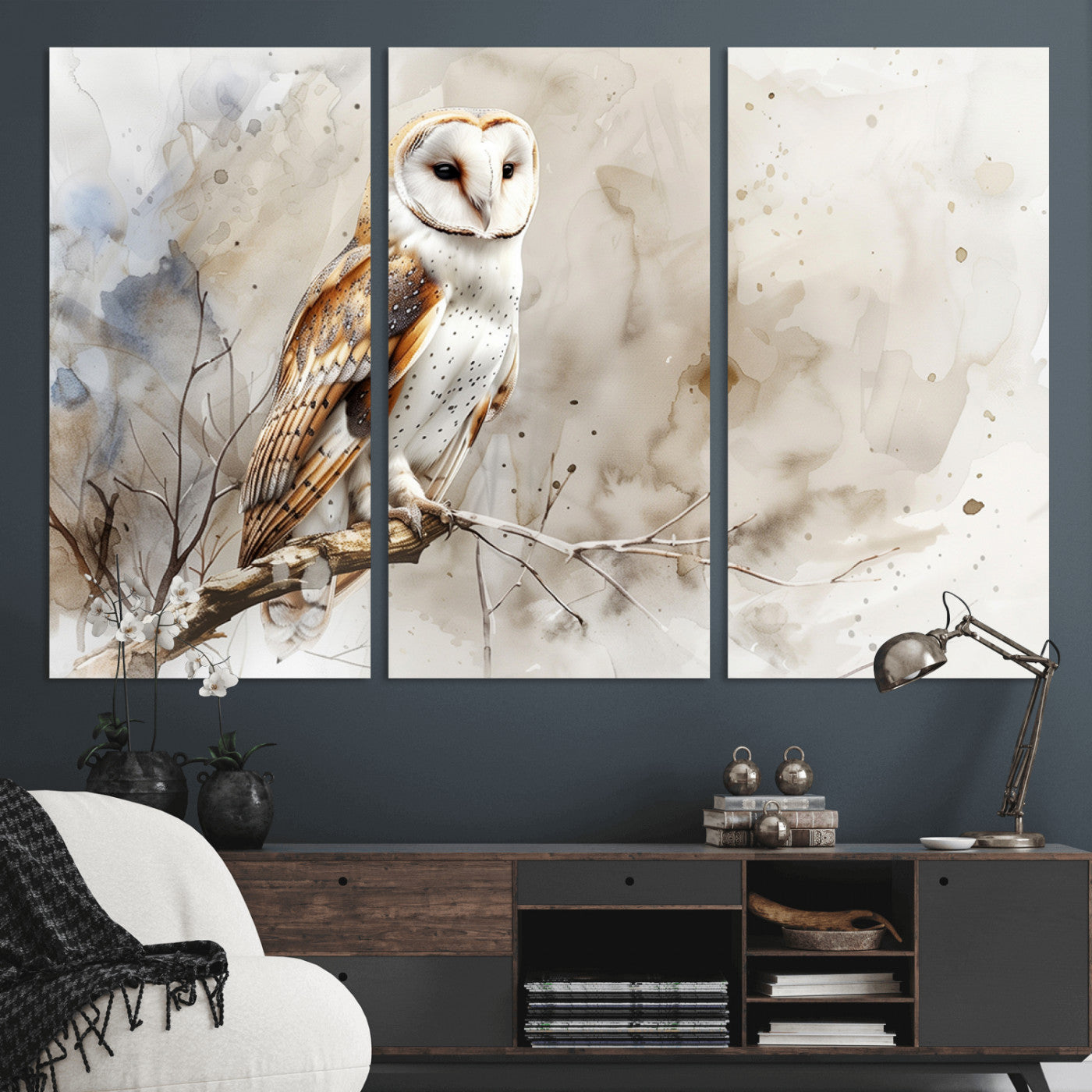 MGV-CV-48X32-3P - Barn Owl Wall Art | Watercolor Canvas Print | Perfect for Farmhouse Wall Decor | Ready to Hang