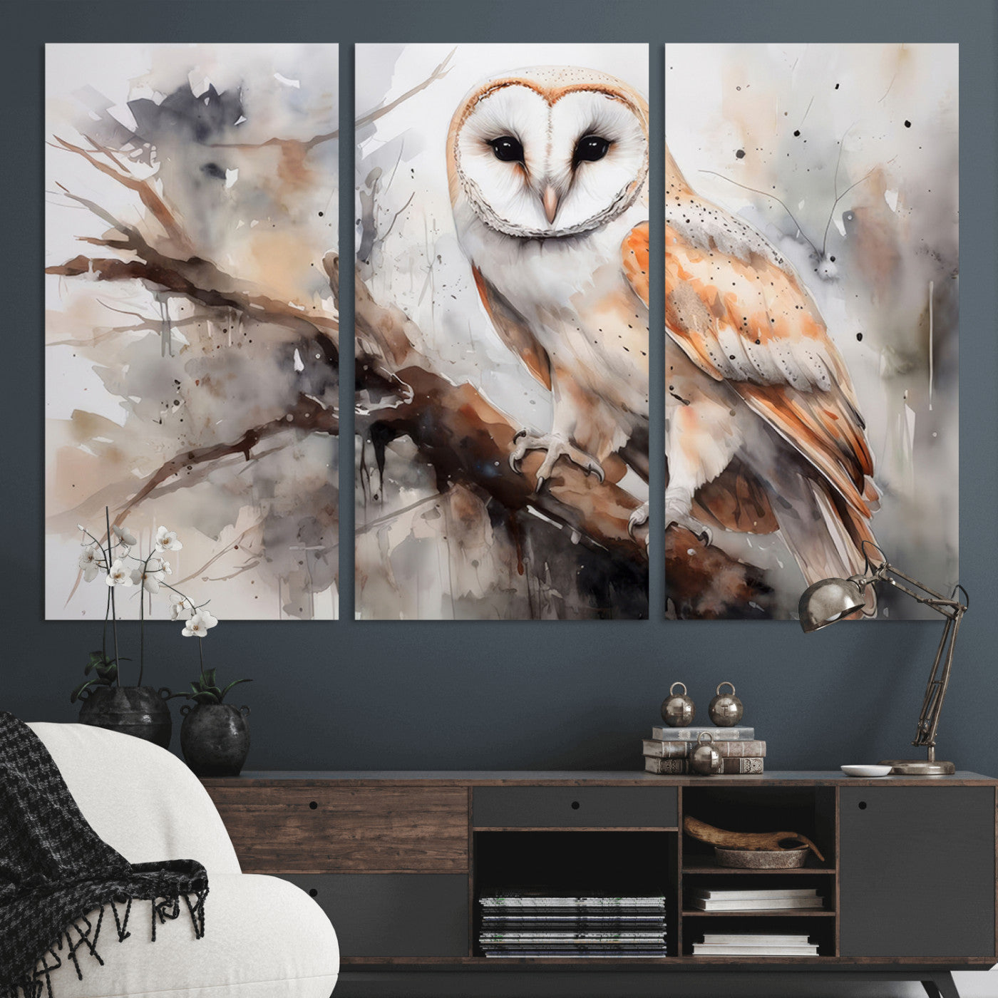 MGV-CV-48X32-3P - Barn Owl Wall Art | Watercolor Barn Owl Canvas Print | Perfect for Farmhouse Wall Decor | Ready to