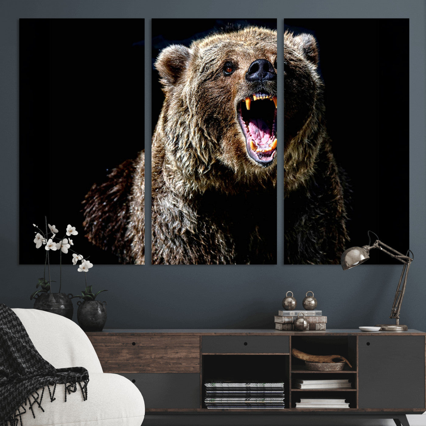 MGV-CV-48X32-3P - Grizzly Bear Canvas Print | Wildlife Wall Art for Cabin Decor | Ready to Hang Framed