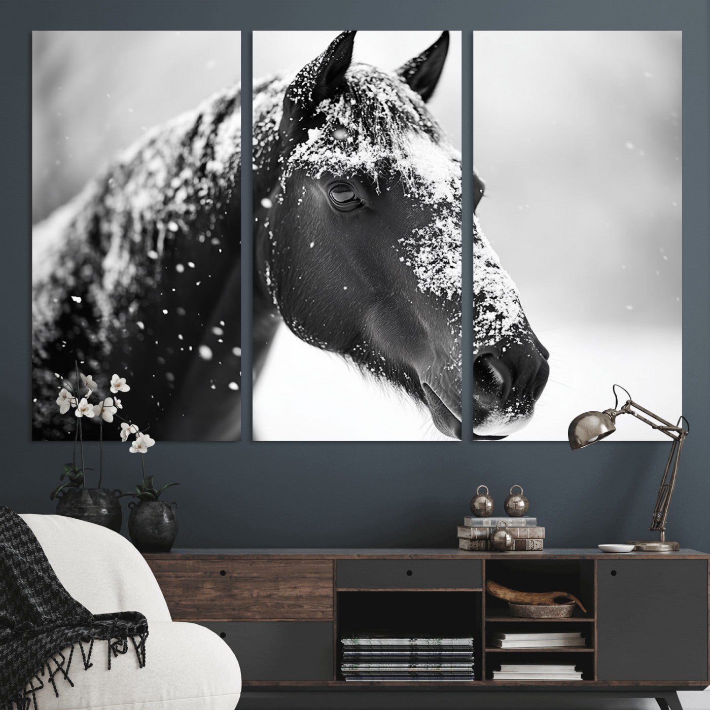 MGV-CV-48X32-3P - Horse Canvas Print - Winter Horse Snow Wall Art Canvas Print