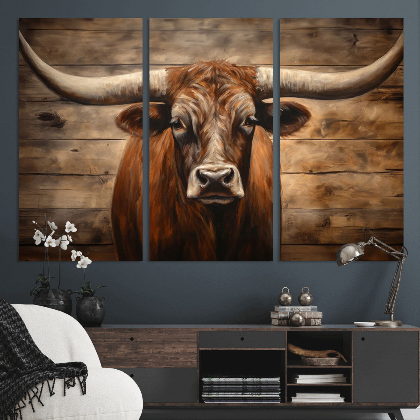 77556-MGV-CV-36X24-Longhorn Bull Wall Art | Canvas Print | Ready to Hang | Rustic Farmhouse Wall Decor | Western Barn