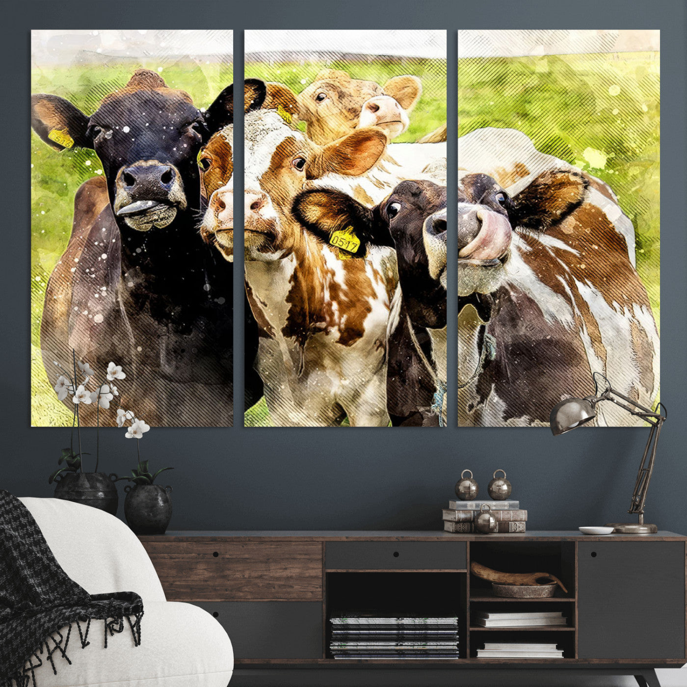 MGV-CV-48X32-3P - Curious Cows Farmhouse Wall Art | Ready to Hang and Framed Canvas Print | Rustic Farm Decor