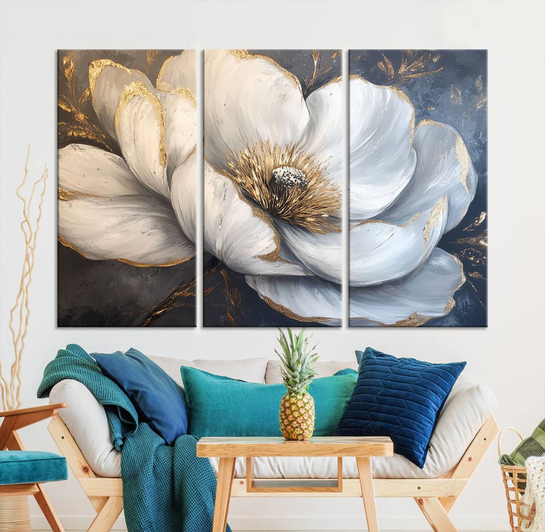 White Magnolia Flower Wall Art | Canvas Print | Abstract Floral Wall Decor | Elegant Bloom Artwork | Framed for Living Room or Bedroom