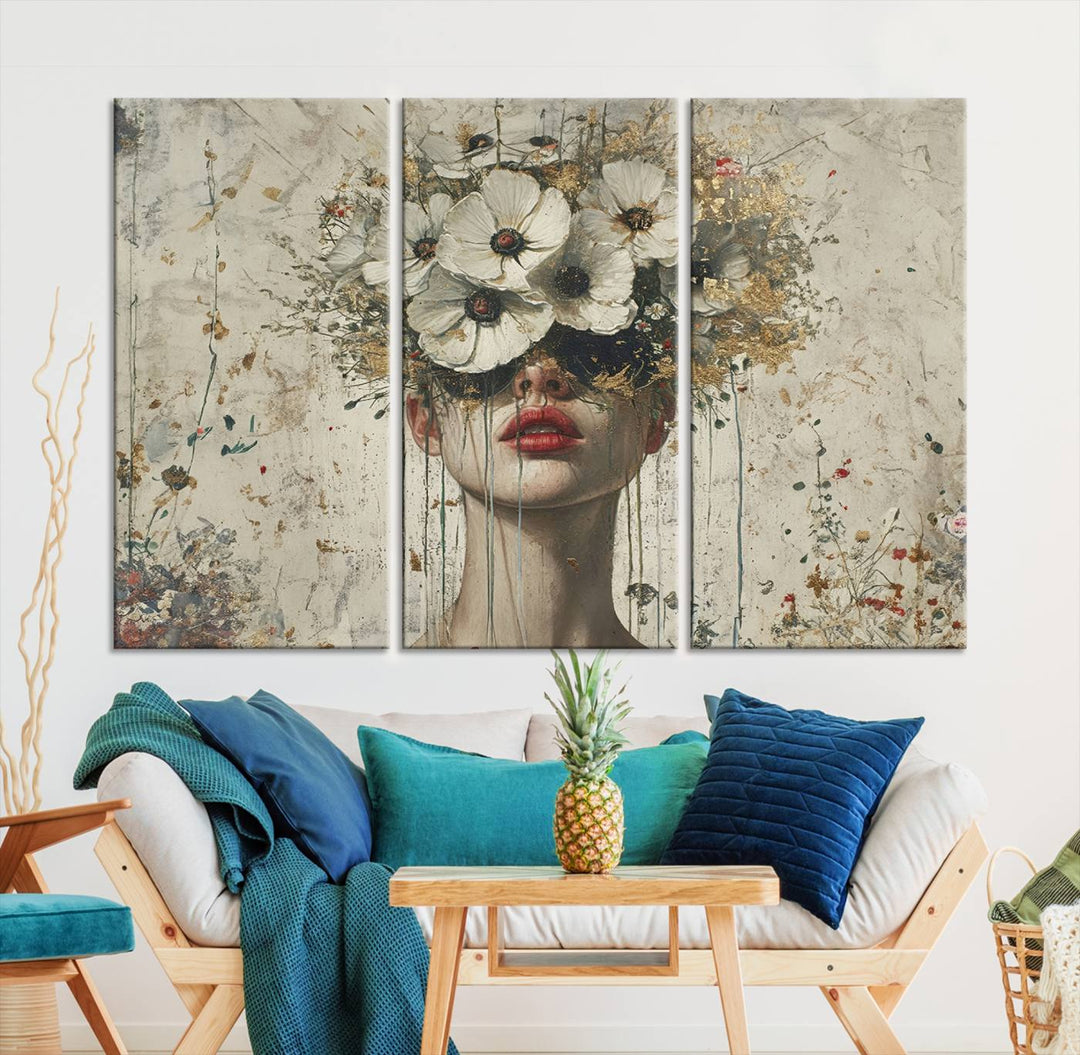 Abstract Floral Women Patel Wall Art Canvas Print