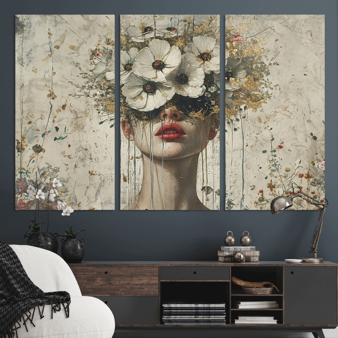 MGV-CV-48X32-3P - Abstract Floral Women Patel Wall Art Canvas Print