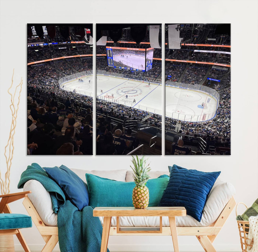 A wall art canvas of Amalie Arena, capturing NHL hockey in Florida.