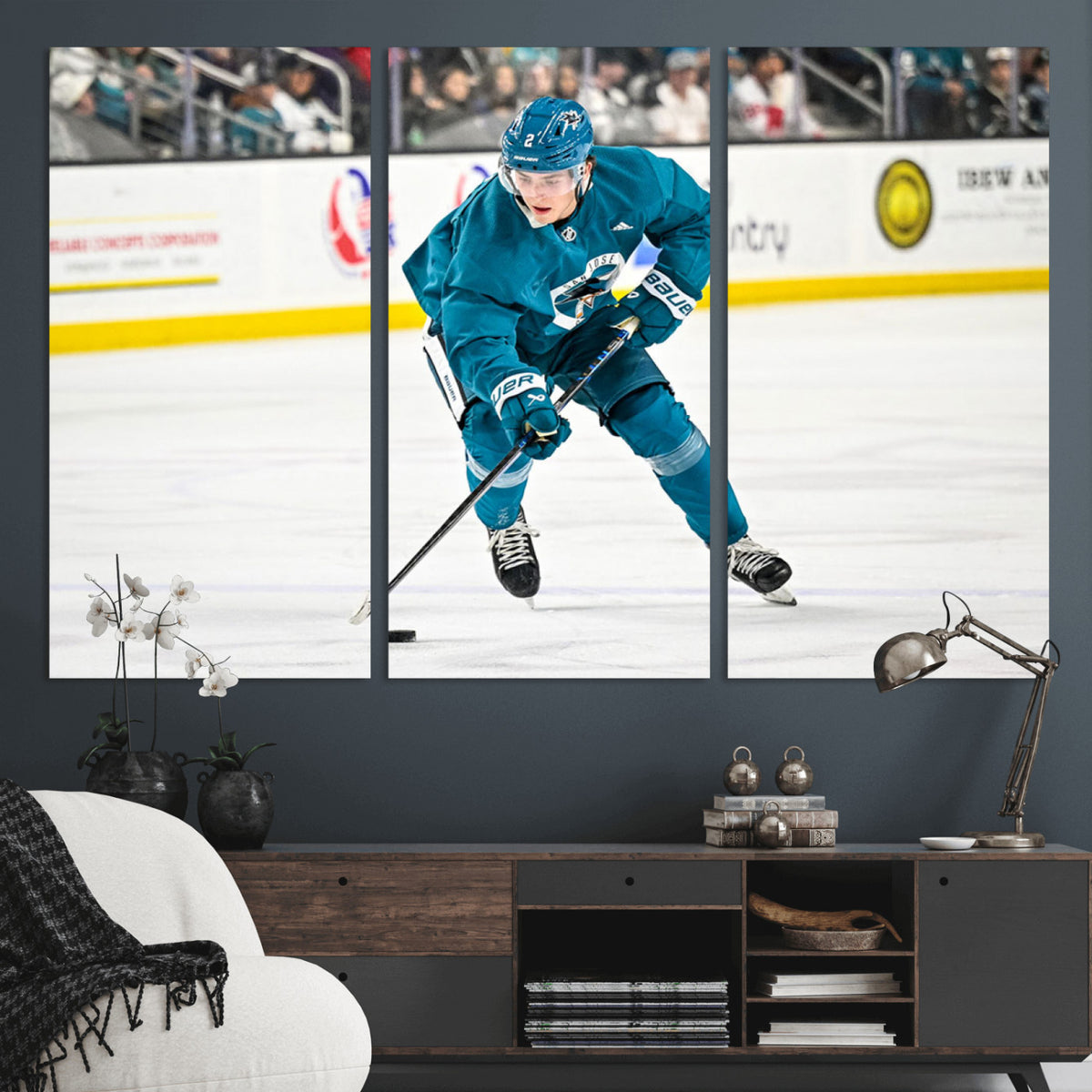 69179-MGV-CV-36X24 - San Jose Sharks Ice Hockey Player Wall Art Canvas Print