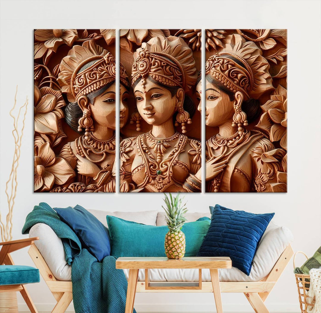 Indian Woman Statue Wall Art Canvas Print