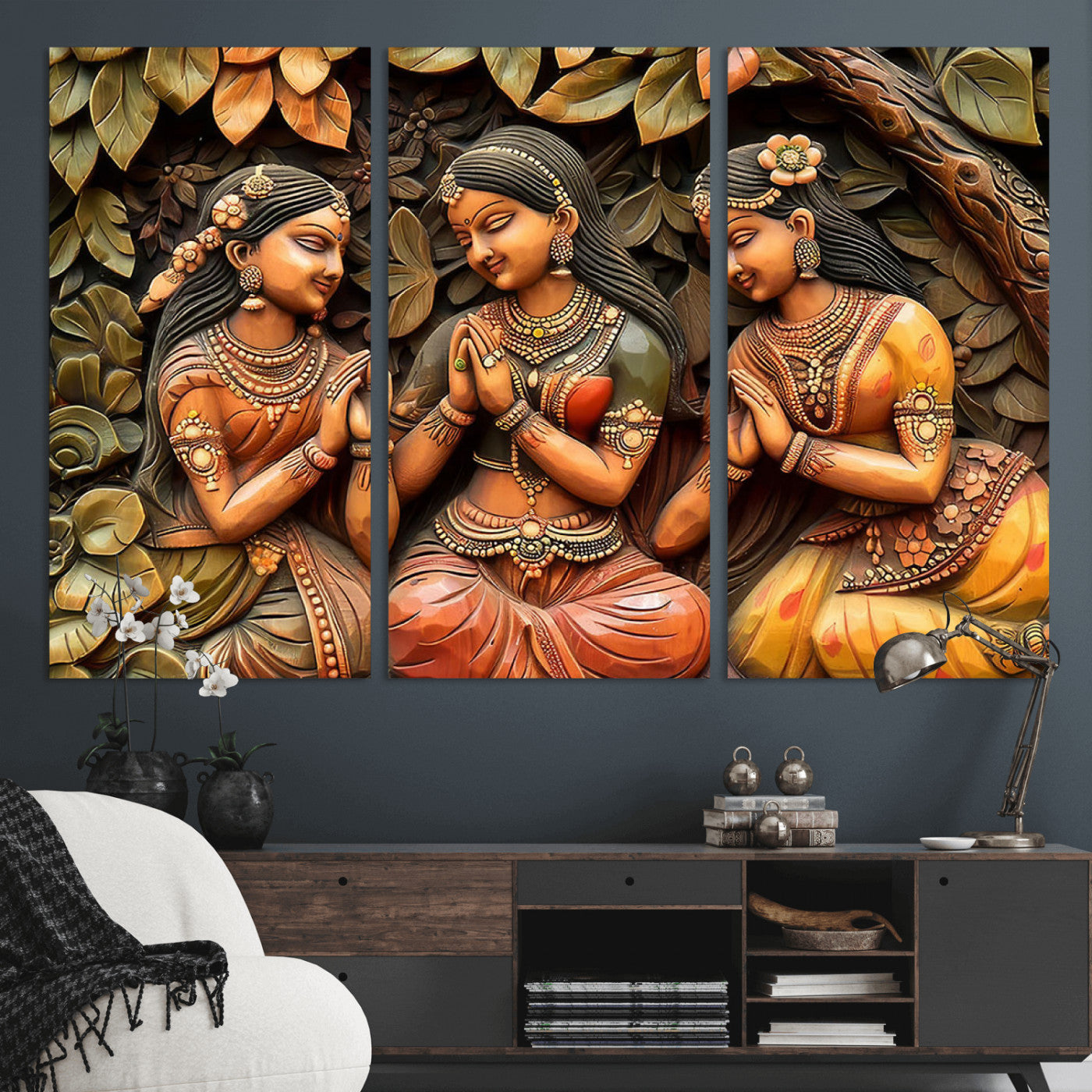 MGV-CV-48X32-3P - Indian Woman Statue Wall Art Canvas Print