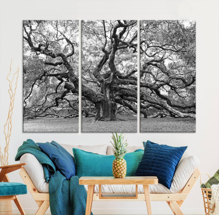 Black White Angel Oak Tree Wall Art - Timeless Nature-Inspired Canvas for Rustic, Modern, or Traditional Home Decor