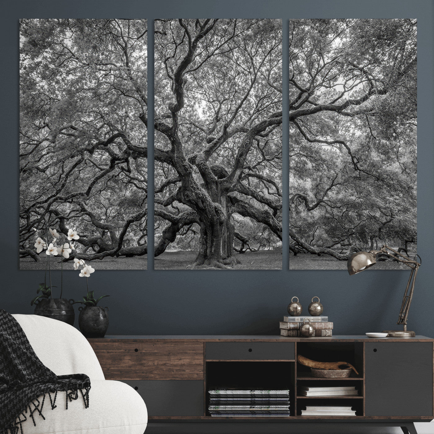 97240-MGV-CV-36X24-Majestic Angel Oak Tree Black and White Canvas Print – Multi Panel Wall Art, Giclée Print, Ready to