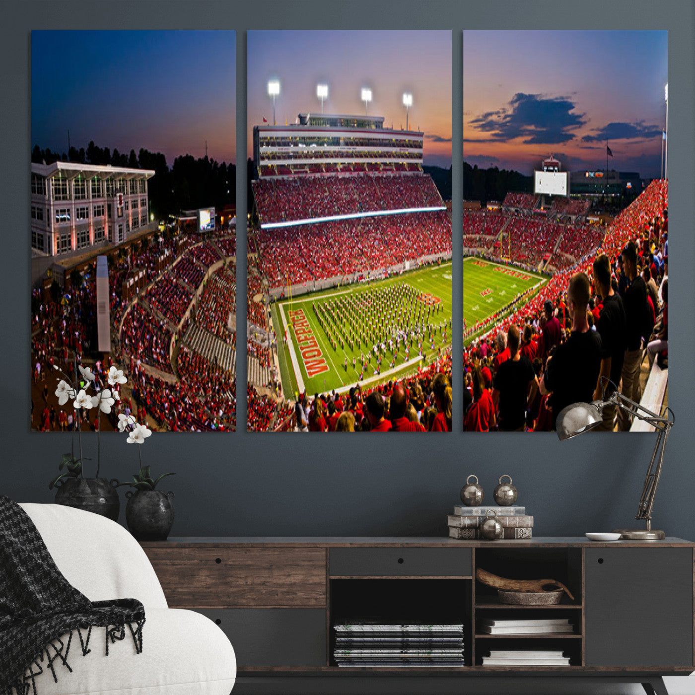 MGV-CV-48X32-3P - NC State Wolfpack Football Team Print - Raleigh Carter-Finley Stadium Wall Art Canvas Print