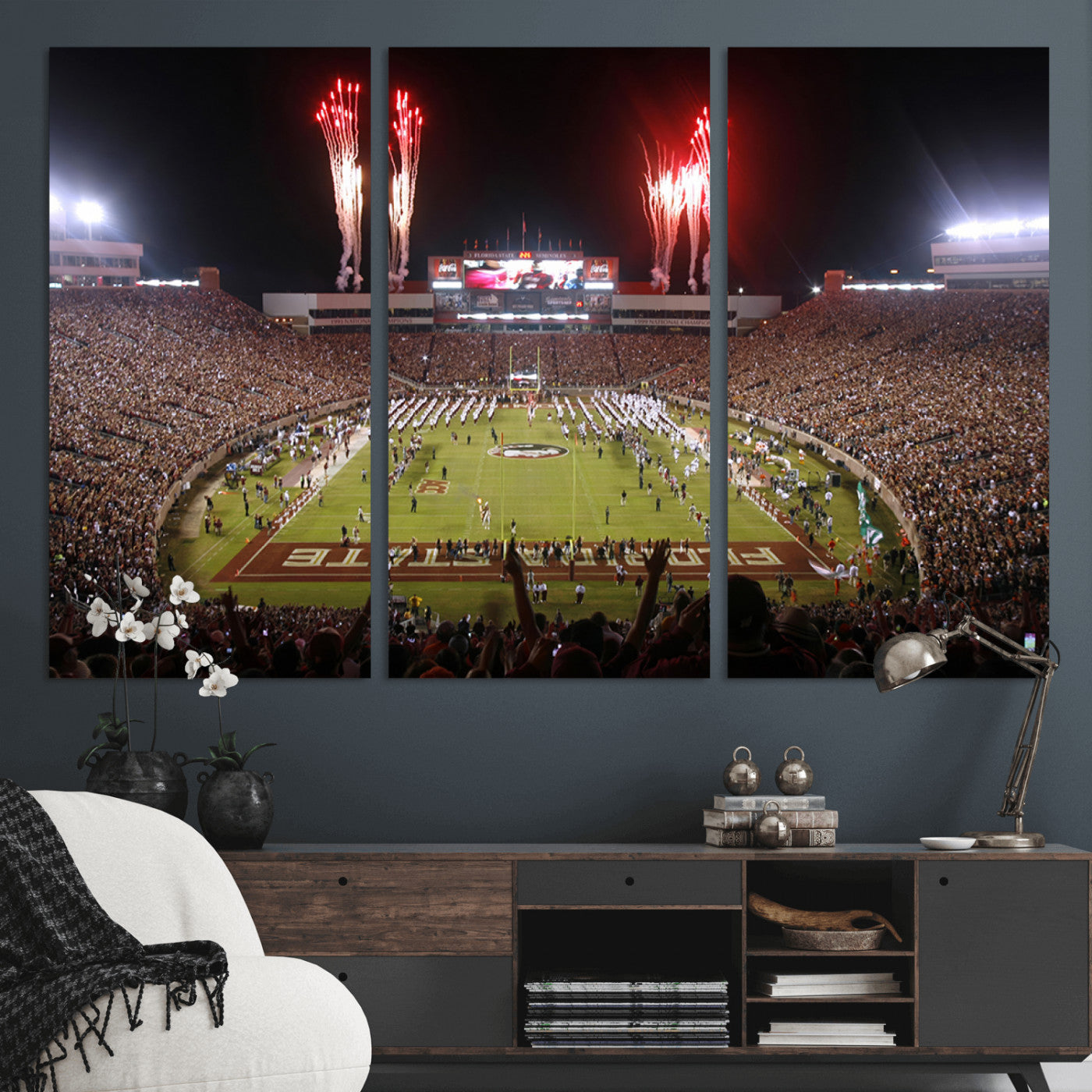 MGV-CV-48X32-3P - Framed Florida State Seminoles Football Team Print - Tallahassee Doak Campbell Stadium Wall Art