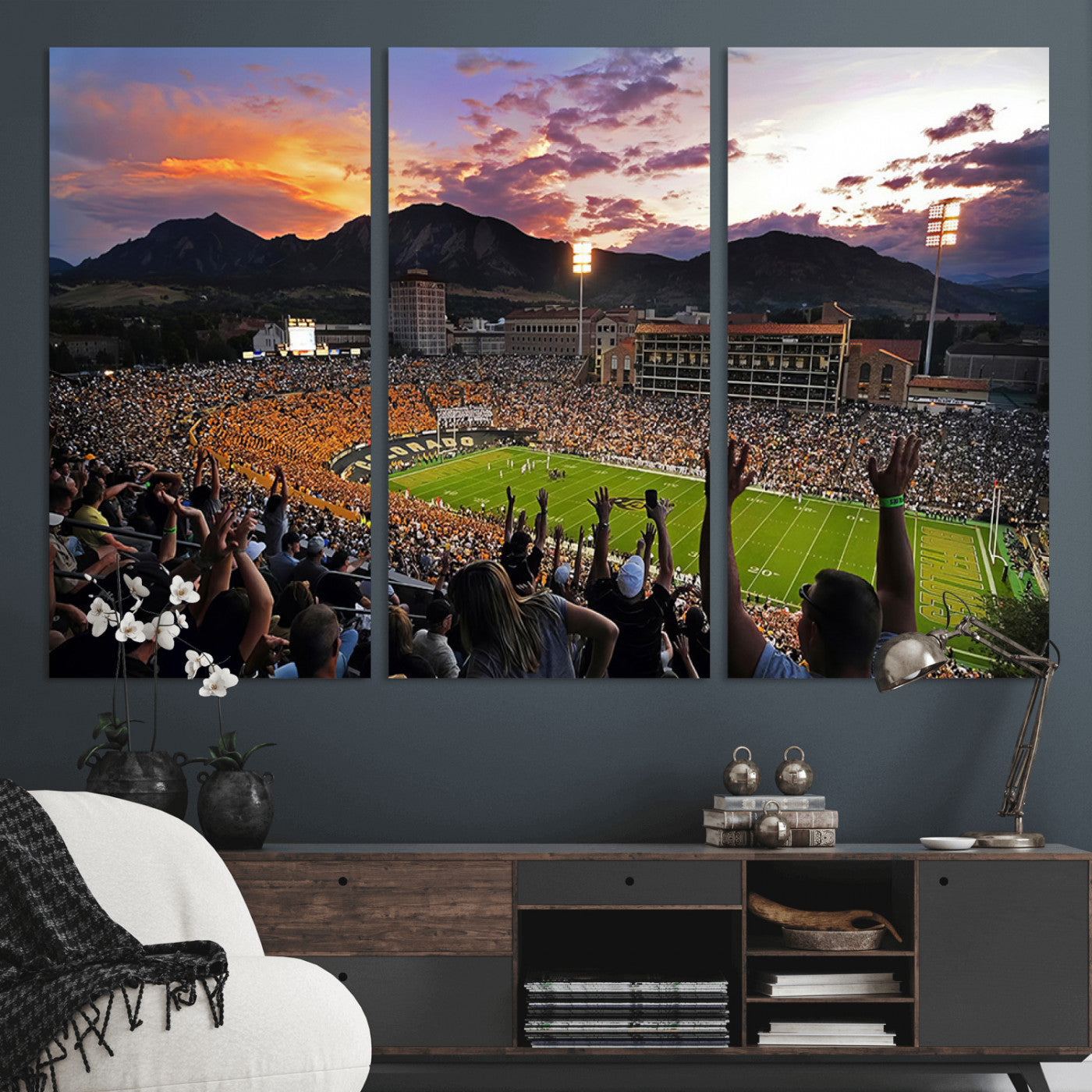 MGV-CV-48X32-3P - Framed Colorado Buffaloes Football Team Print - Boulder Folsom Field Stadium Wall Art Canvas Print