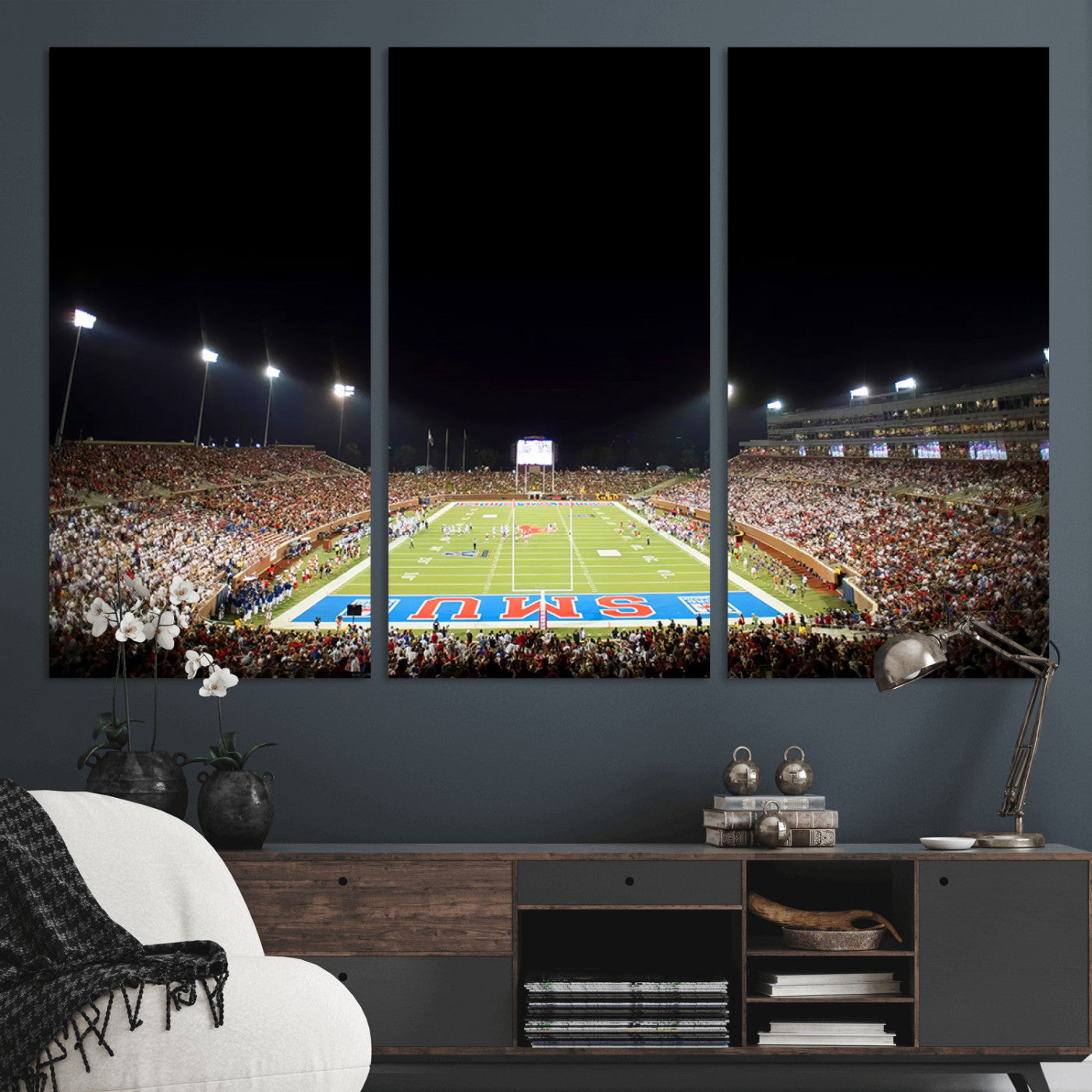 MGV-CV-48X32-3P - SMU Mustangs Football Team Print - Dallas Gerald J. Ford Stadium Wall Art Canvas Print