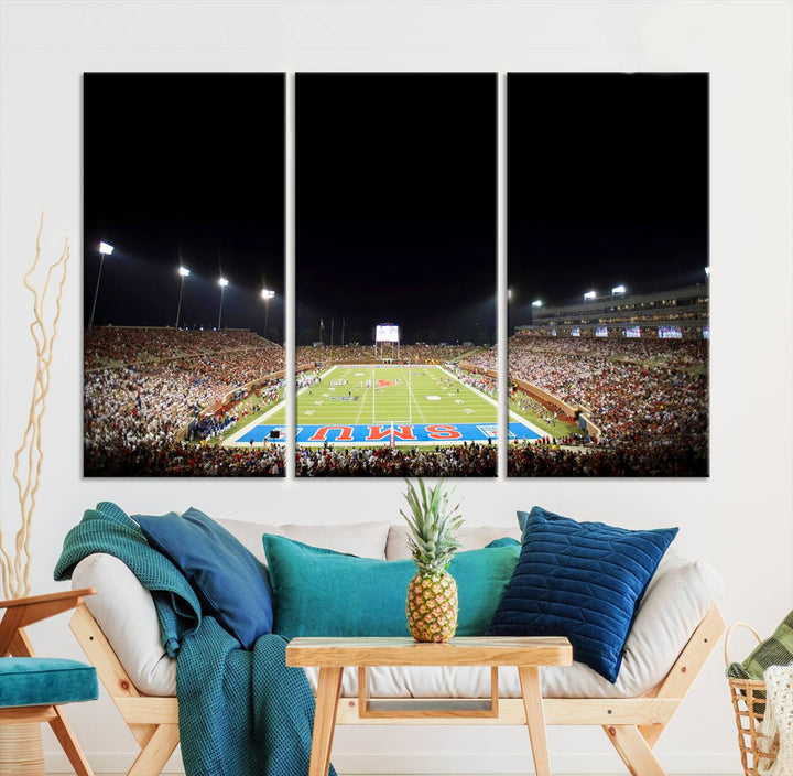 SMU Mustangs Football Team Print - Dallas Gerald J. Ford Stadium Wall Art Canvas Print