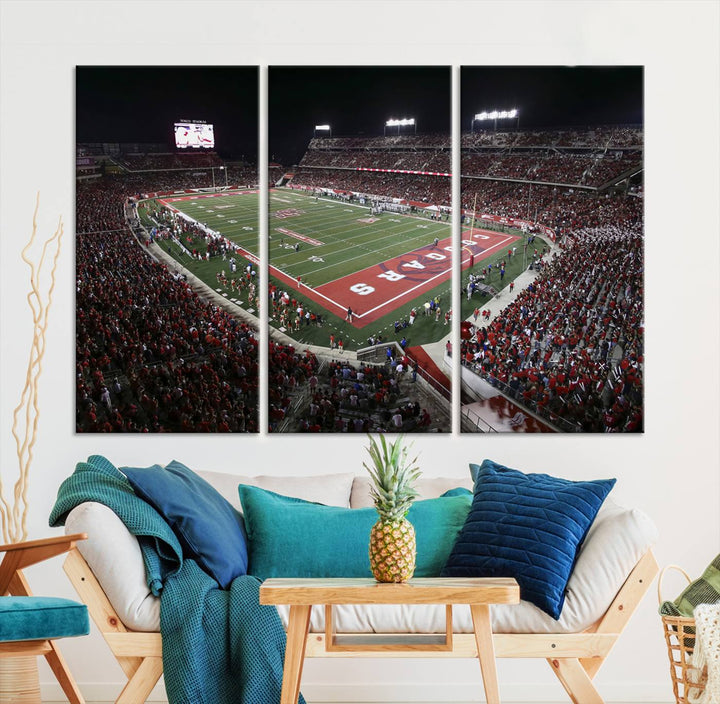 Houston Cougars Football Team Print - Houston TDECU Stadium Wall Art Canvas Print