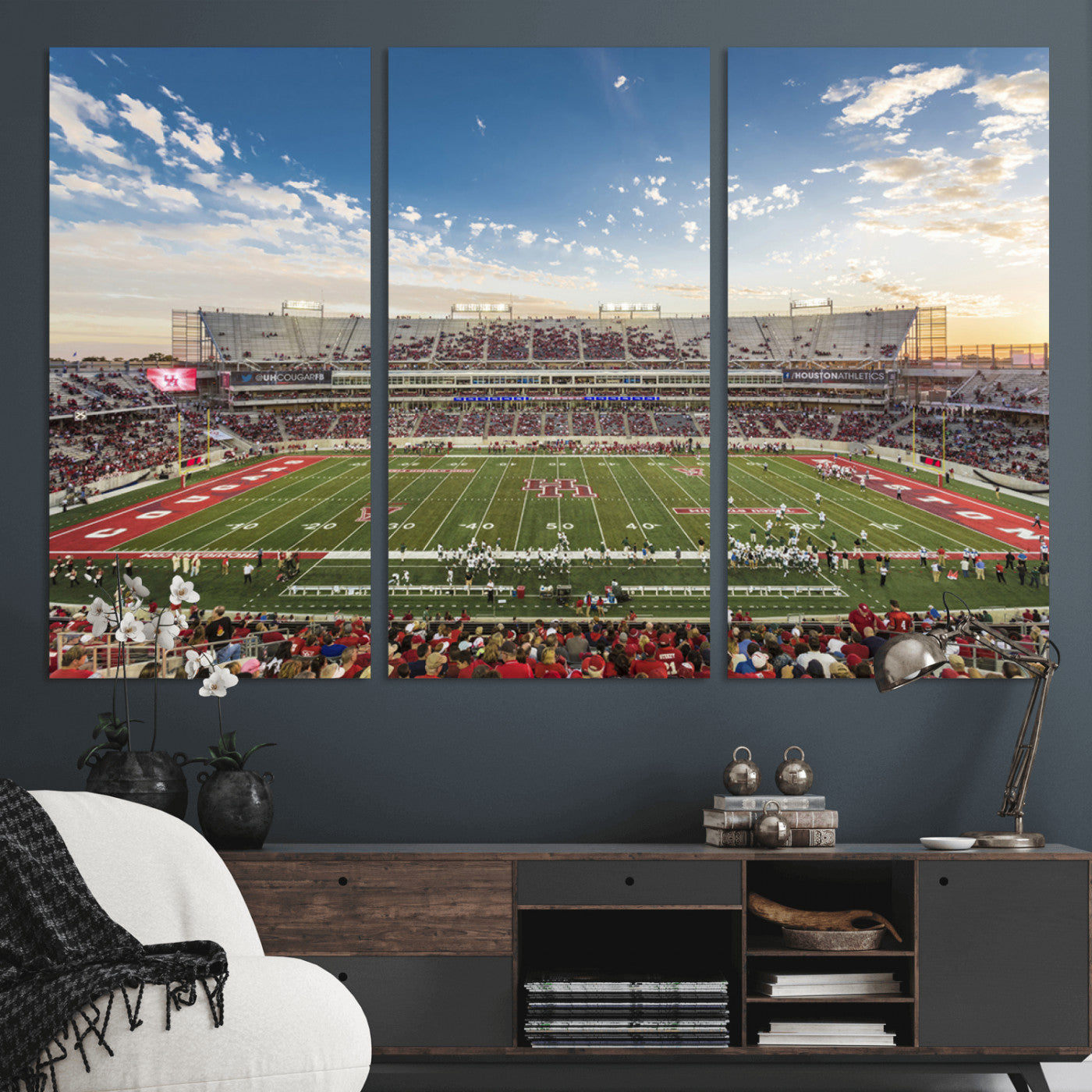 MGV-CV-48X32-3P - Framed Houston Cougars Football Team Print - Houston TDECU Stadium Wall Art Canvas Print