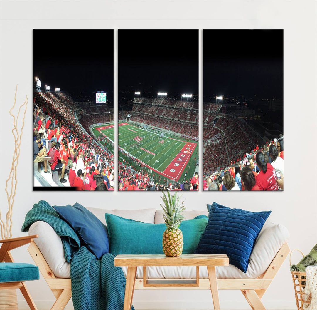 Houston Cougars Football Team Print - Houston TDECU Stadium Wall Art Canvas Print