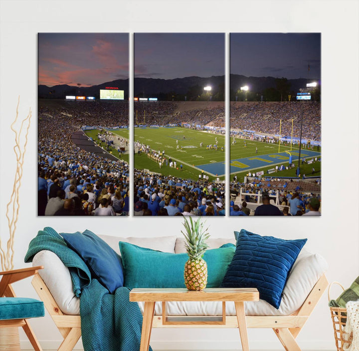 UCLA Bruins Football Team Print - Pasadena Rose Bowl Stadium Wall Art Canvas Print