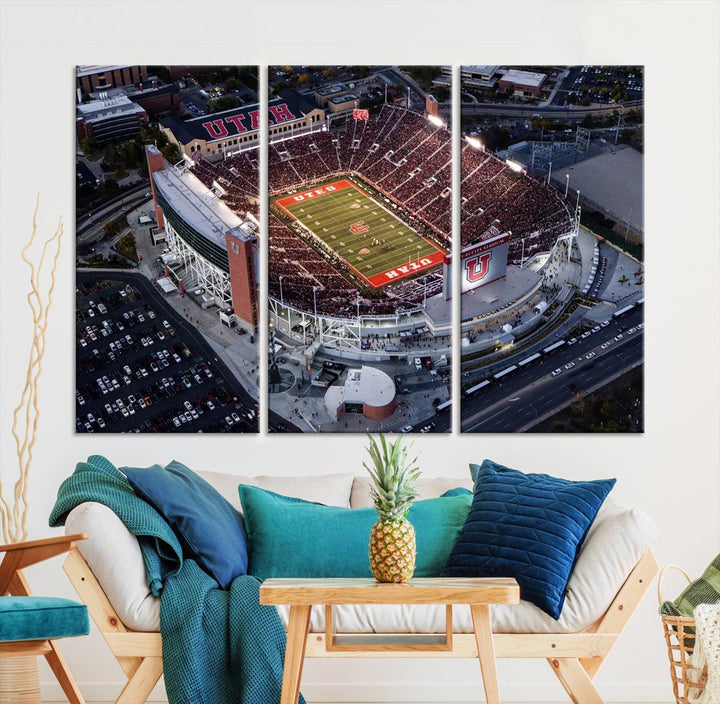 Utah Utes Football Team Print - Salt Lake City Rice-Eccles Stadium Wall Art Canvas Print