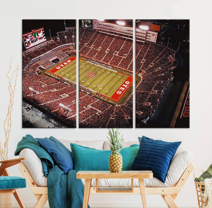 Utah Utes Football Team Print - Salt Lake City Rice-Eccles Stadium Wall Art Canvas Print