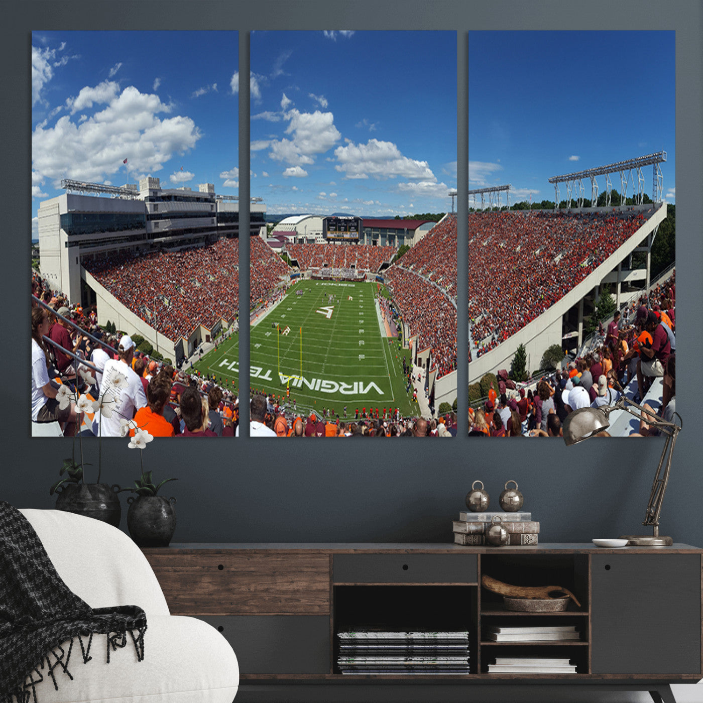 MGV-CV-48X32-3P - Virginia Tech Hokies Football Team Print - Blacksburg Lane Stadium Wall Art Canvas Print