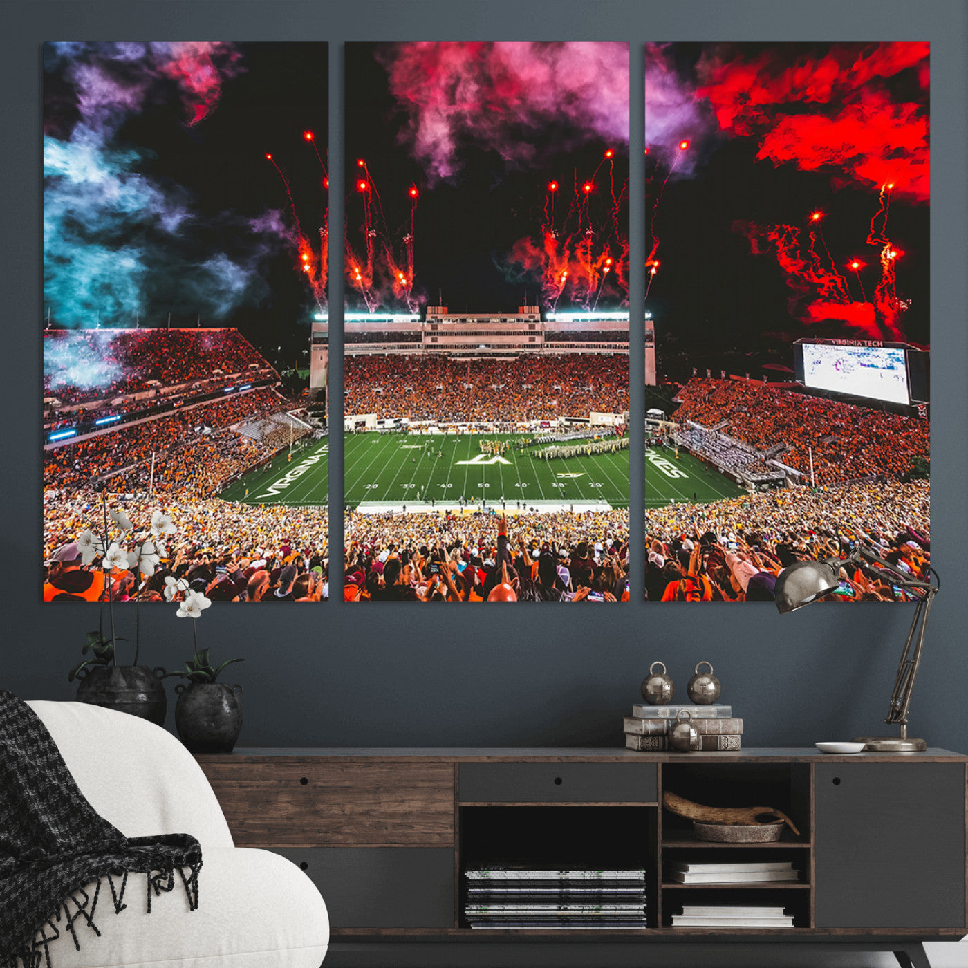 MGV-CV-48X32-3P - Virginia Tech Hokies Football Team Print - Blacksburg Lane Stadium Wall Art Canvas Print