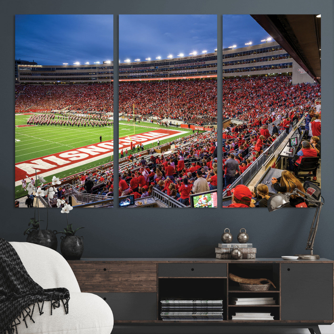 MGV-CV-48X32-3P - Wisconsin Badgers Football Team Print - Madison Camp Randall Stadium Wall Art, Wisconsin Badgers