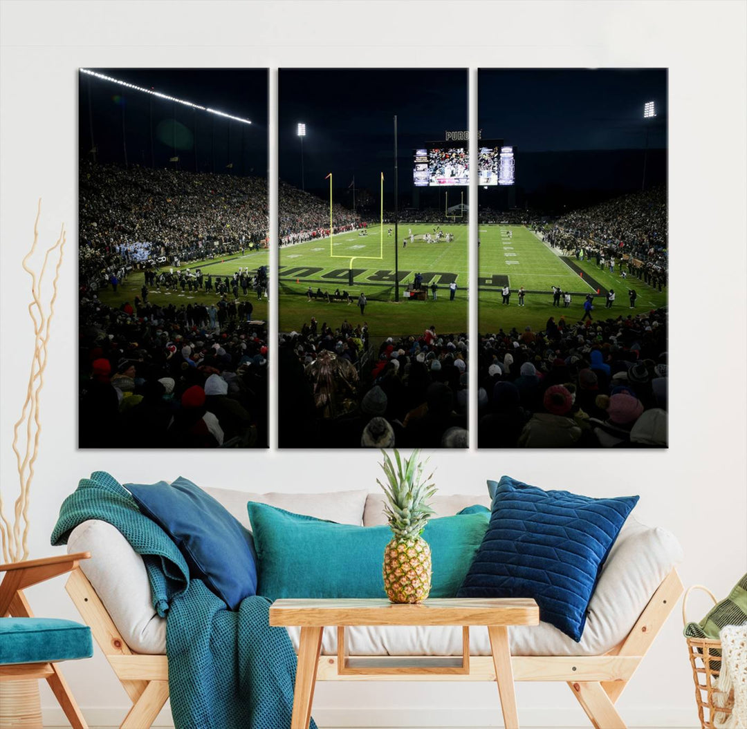 Purdue Boilermakers Football Team Print - West Lafayette Ross–Ade Stadium Wall Art Canvas Print