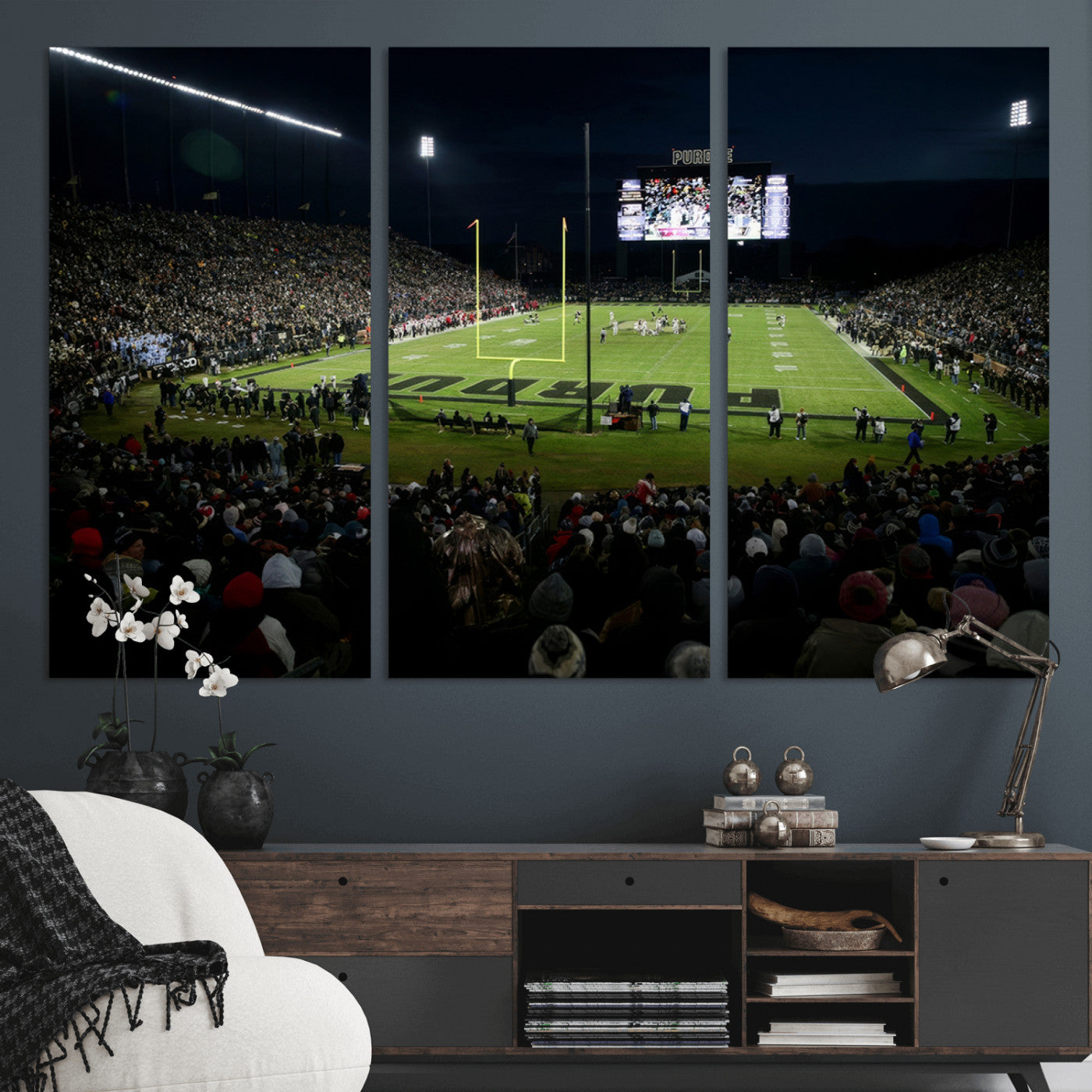 MGV-CV-48X32-3P - Purdue Boilermakers Football Team Print - West Lafayette Ross–Ade Stadium Wall Art Canvas Print