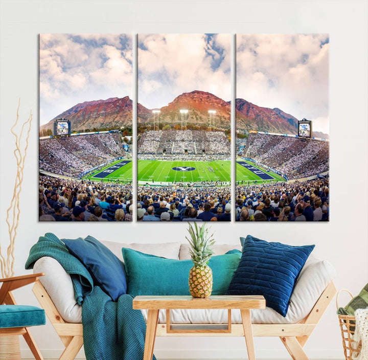 Brigham Young University Cougars Football Team Print - Provo LaVell Edwards Stadium Wall Art Canvas Print.