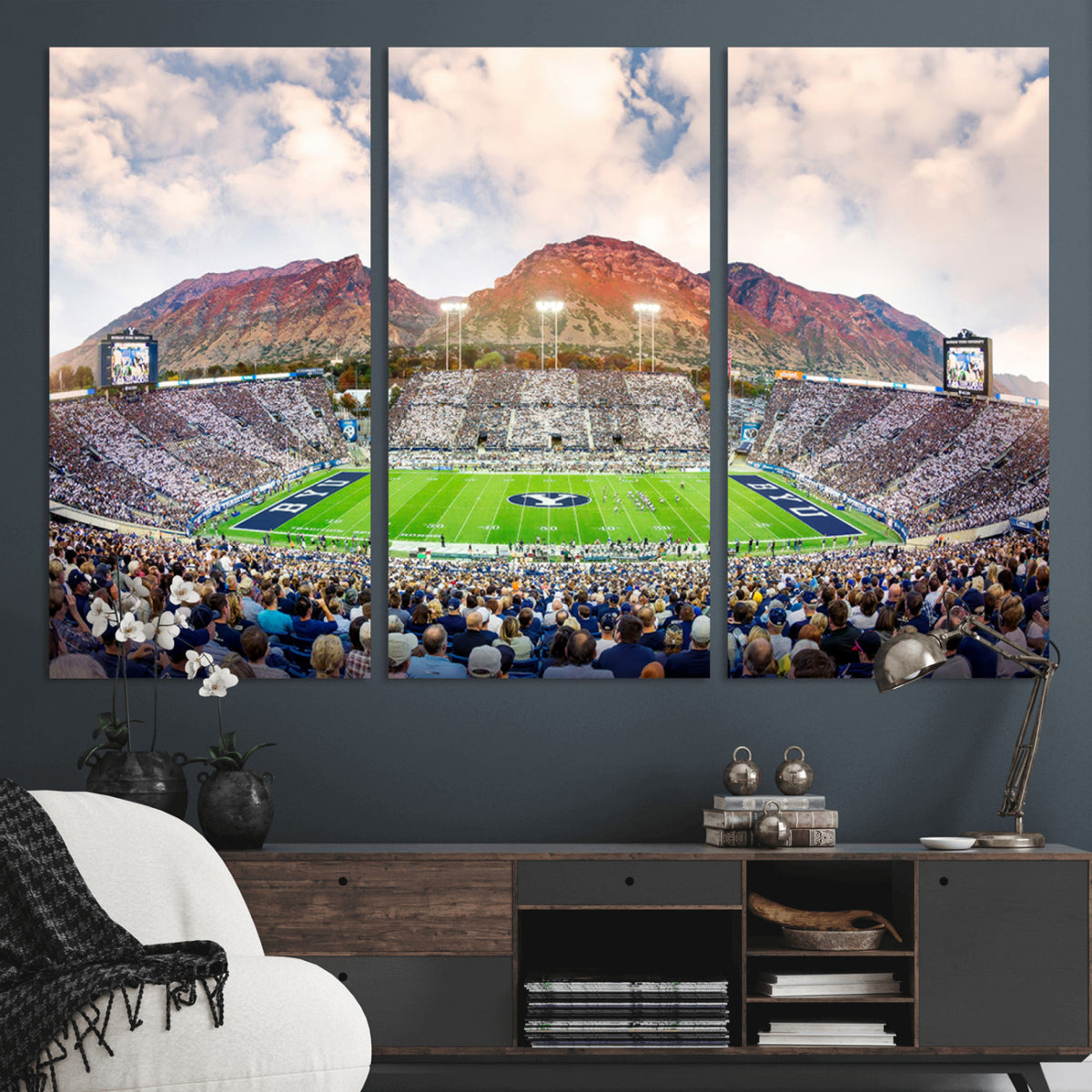 85734-MGV-CV-36X24 - Brigham Young University Cougars Football Team Print - Provo LaVell Edwards Stadium Wall Art Canvas