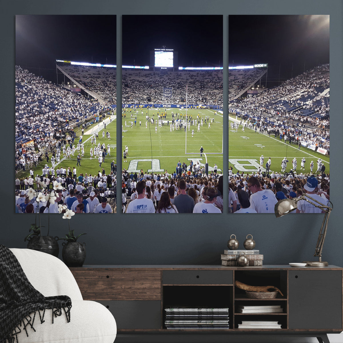 65036-MGV-CV-36X24 - Brigham Young University Cougars Football Print Canvas - Provo LaVell Edwards Stadium Wall Art