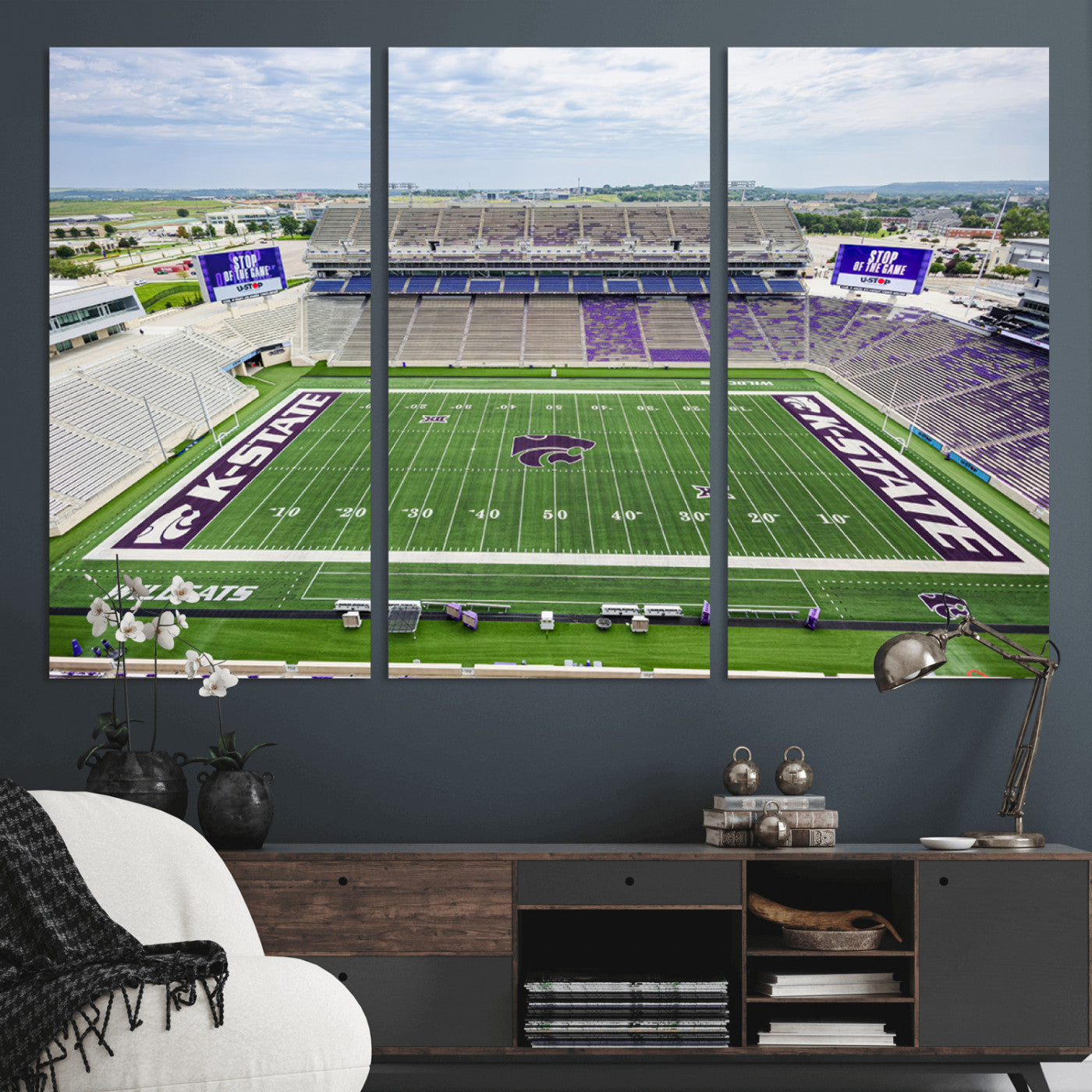 MGV-CV-48X32-3P - KState Wildcats Football Team Print - Manhattan Bill Snyder Family Football Stadium Wall Art Canvas